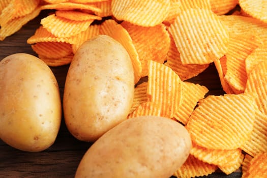 Potato chips , delicious BBQ seasoning spicy for crips, thin slice deep fried snack fast food.
