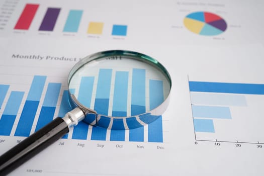 Magnifying glass on charts graphs paper. Financial development, Banking Account, Statistics, Investment Analytic research data economy.