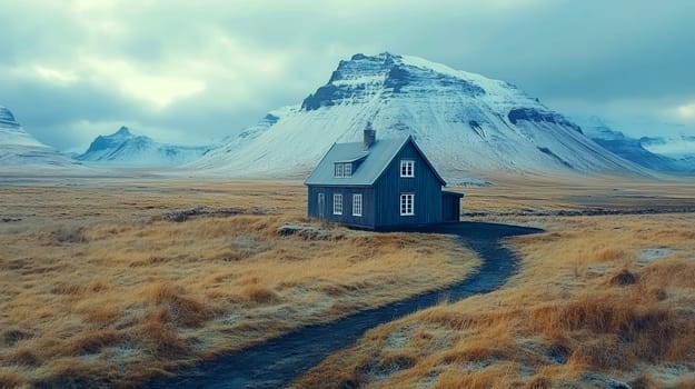 modern gabled house and landscape of the far north. AI generative.