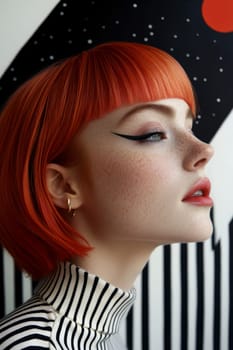 Paint oil colors eye-catching hyper-detailed realism fantastic retro-futuristic portrait of straight short cut and bangs magenta hair slight sulky young albino woman 70's glamorous clothing on background dressed, portrait of famous people Dakota Fanning, the woman is standing in the middle of a striped black and electric cobalt grass field michael sewa edward hopper style, fuchsia moon, ufo disk flying in the starry black night sky, Bo Bartlett, Tom Bagshaw --chaos 30 --ar 2:3 --style raw --stylize 300 --v 6.1 Job ID: 051e910d-ddef-4e95-89e6-d9139821e77c