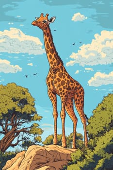 Illustration for children, savannah animals. AI generative.