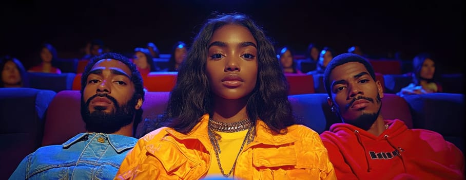 People watching the movie in the theater. AI generative.