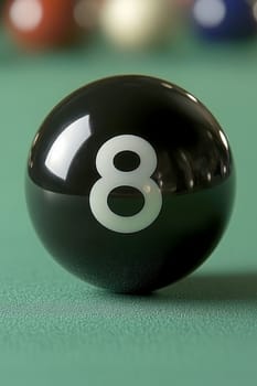 A black snooker ball with eight is placed on the green table, surrounded by other balls of different colors. The black billiard ball has no shadow and stands out against the background of bright green color, creating an atmosphere of excitement for playing. --chaos 30 --ar 2:3 --style raw --stylize 300 --v 6.1 Job ID: 1e358b82-ea97-45c7-9a9e-676d03f93ed9