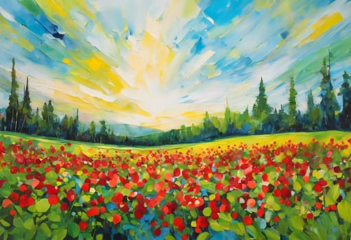 The Meadow With Wild Strawberries, Watercolor And Acrylic - Generative Art
