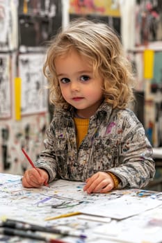 Children painting drawings. AI generative.