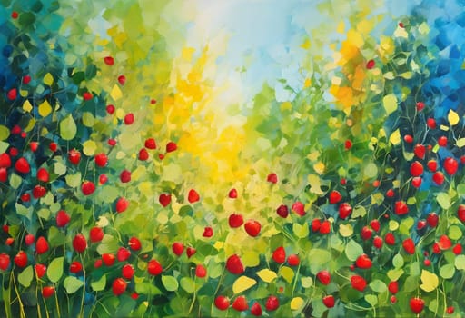 The Meadow With Wild Strawberries, Watercolor And Acrylic - Generative Art
