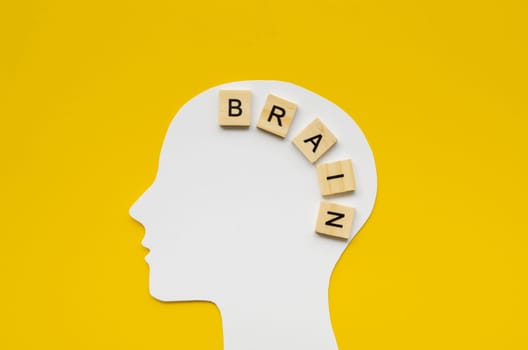 white head with brain word from scrabbles letters. Resolution and high quality beautiful photo