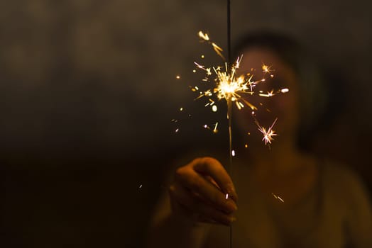woman holding flaming bengal light. Resolution and high quality beautiful photo