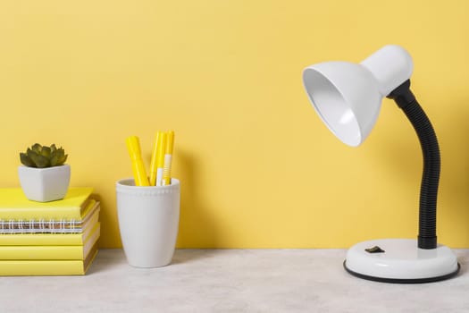 workspace arrangement with books lamp. Resolution and high quality beautiful photo