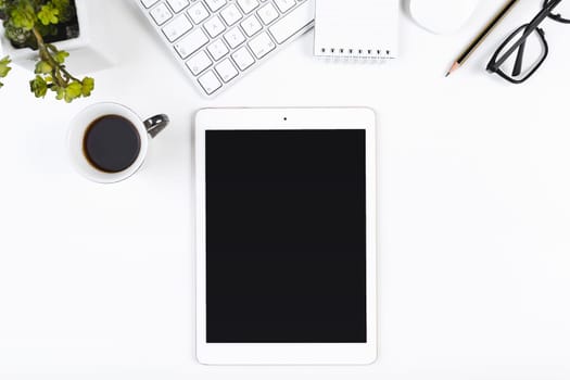 workplace with tablet and coffee cup. Resolution and high quality beautiful photo