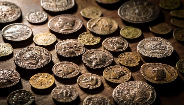many ancient coins, AI generated image