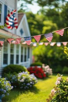 Decorated scene with American flag bunting for Patriot Day.