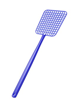 Blue plastic fly swatter on white background