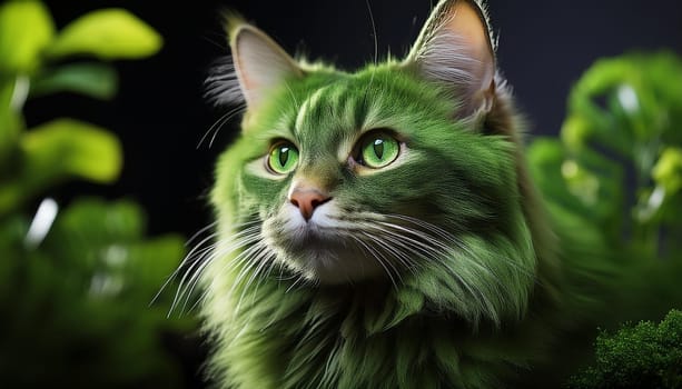 green alien tabby cat, AI generated image
