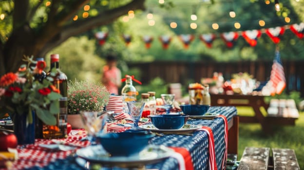 Decorated setting with patriotic banners for Patriot Day.