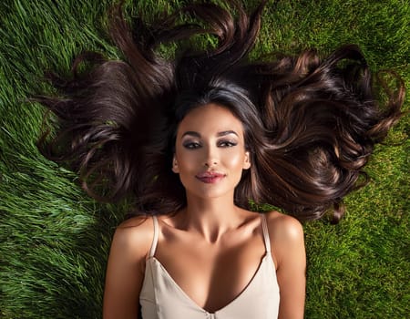 pretty young woman flat top view, AI generated image