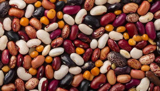 mixed beans top flat view, AI generated image