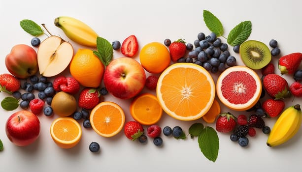 mixed fruits flat top view, AI generated image