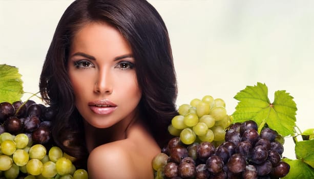 gorgeous young woman with grapes, AI generated image