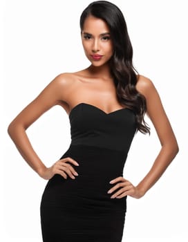 pretty young woman in little black dress cut out, AI generated image