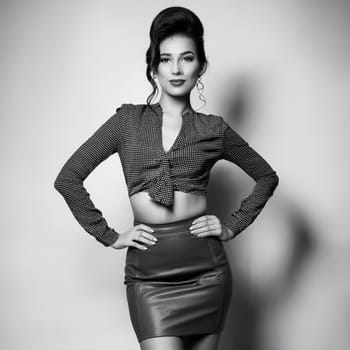 portrait of pretty young woman in black and white, AI generated image
