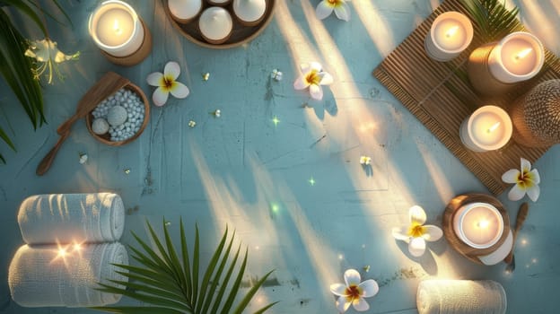 Directly above shot of spa and relaxation tools