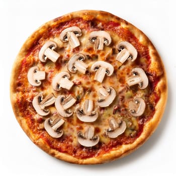 mushrooms pizza flat top view cut out, AI generated image