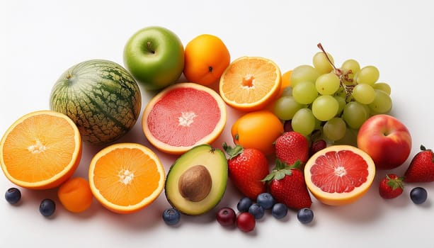 mixed fruits flat top view, AI generated image