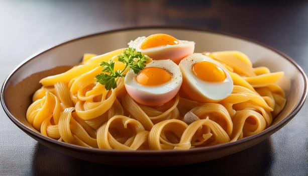 tagliatelle pasta with eggs, AI generated image