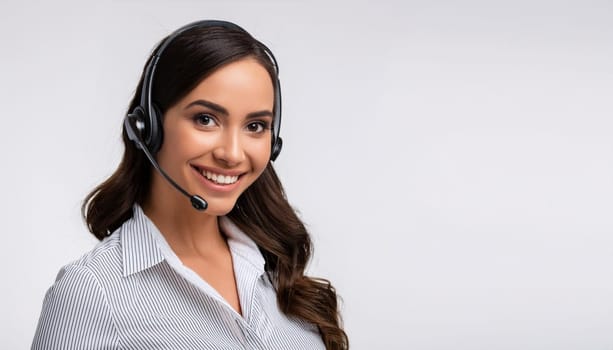 beautiful smiling woman with headset in a call centre