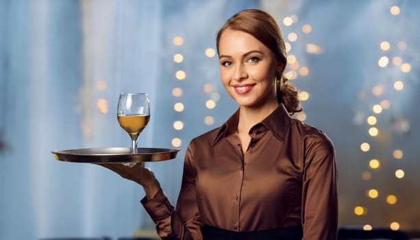pretty young waitress woman, AI generated image