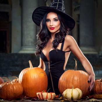 pretty young halloween witch woman, AI generated image