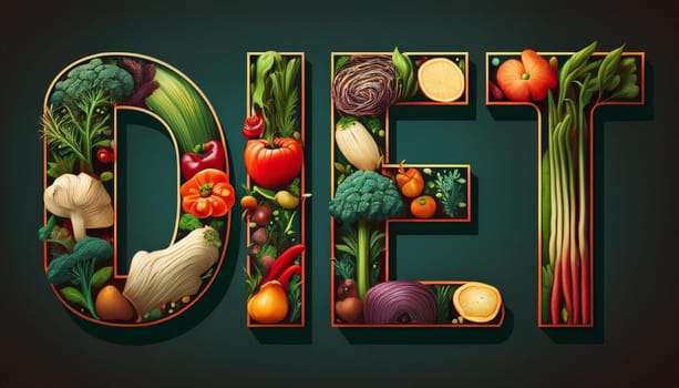 word diet written with vegetables, AI generated image