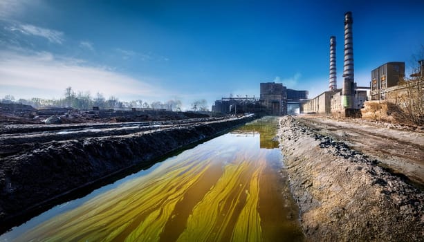 factory ditch with slime, AI generated image