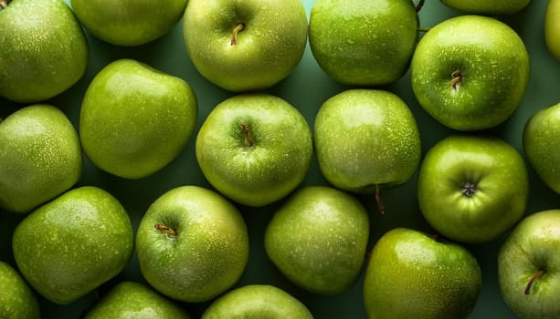 green apples fruit vegetarian food flat top view, AI generated image