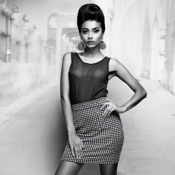 portrait of pretty young woman in black and white, AI generated image