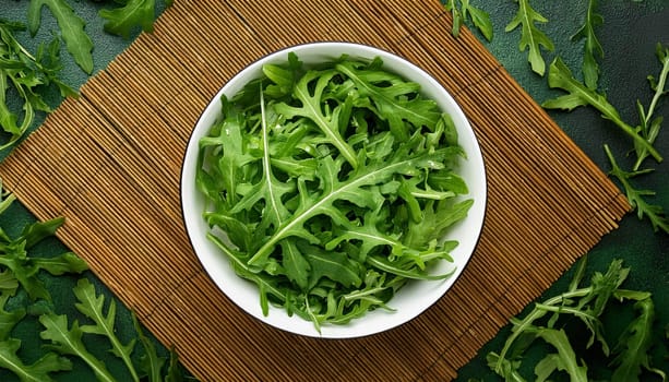 rocket salad flat top view, AI generated image