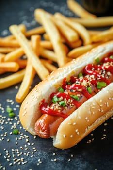 hot dogs, fries for film . AI generative.