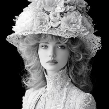 elegant woman from the Victorian era standing in a richly decorated parlor. AI generative.