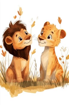 Illustration for children, savannah animals. AI generative.