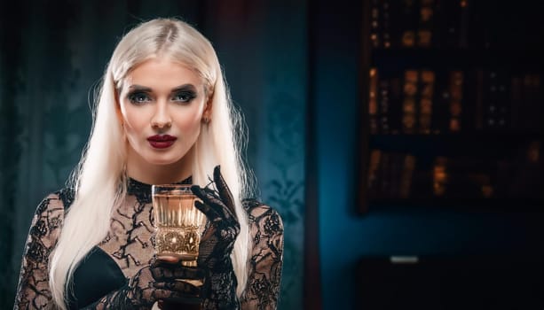pretty young goth woman drinking, AI generated image