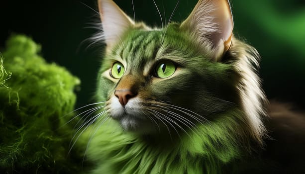 green alien tabby cat, AI generated image