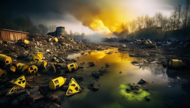 nuclear radioactive waste from abandoned reactor, AI generated image