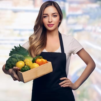 gorgeous young storekeeper woman, AI generated image