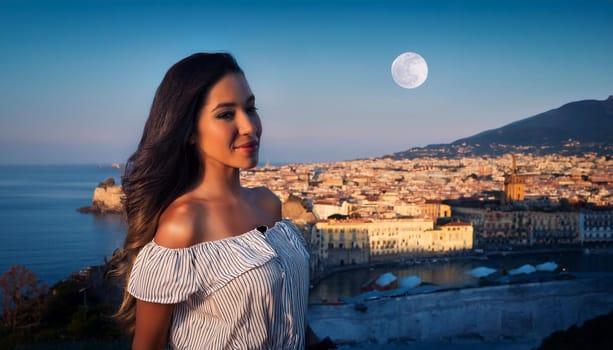 gorgeous young woman in the moonlight, AI generated image