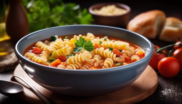 vegetarian fusilli pasta minestrone, AI generated image