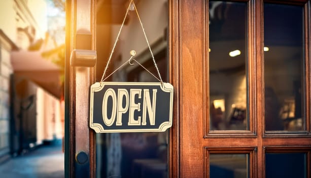 open sign on a shop door, AI generated image