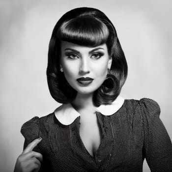 portrait of pretty young woman in black and white, AI generated image