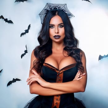 pretty young halloween witch woman, AI generated image