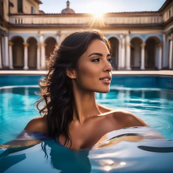 pretty young woman swimming, AI generated image